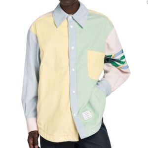 Thom Browne Men's Collared Corduroy Shirt Jacket, Lt Green, size 4 (XL) NEW